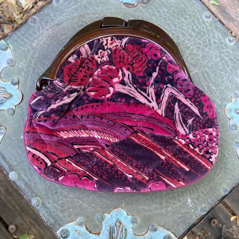 Vintage quilted velour large coin purse